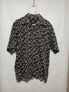 Vintage Riscatto Short Sleeve Shirt Mens Large 100% Cotton Hong Kong Button Up